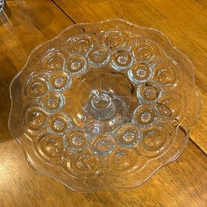 L. E. Smith Clear Glass Cake Plate in the Moon and Stars pattern. 11x3 1/2